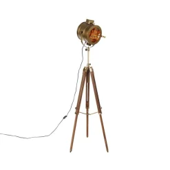Dreibein-Stehlampe Bronze mit Holz-Studiospot - Radient