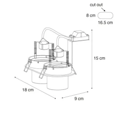 Einbauleuchte schwarz GU10 50mm 2-flammig - Installa