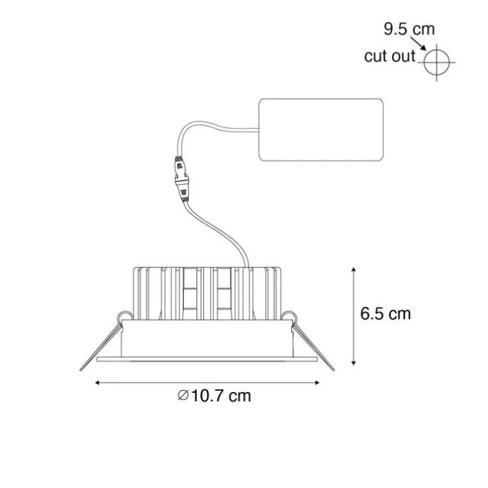 Einbaustrahler schwarz 9,5 cm inkl. LED 1300lm dimmbar IP23 - Gaius
