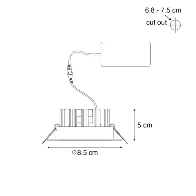Einbaustrahler weiß 6,8 cm inkl. LED 750lm dimmbar IP23 - Gaius