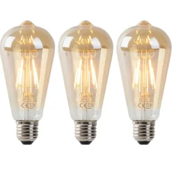 3er Set E27 LED Lampen ST64 gold mit Hell-Dunkel Sensor 4W 400lm 2200K