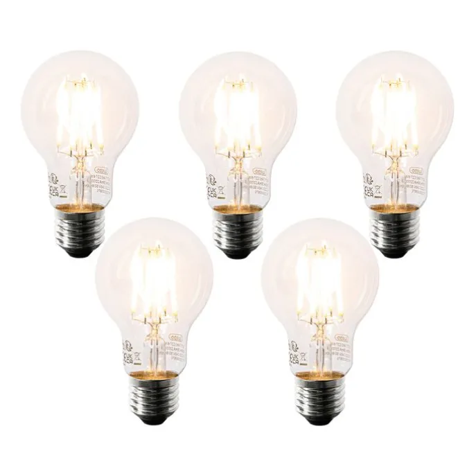 5er Set E27 LED-Glühbirnen A60 Klar 6W 630lm 2200K