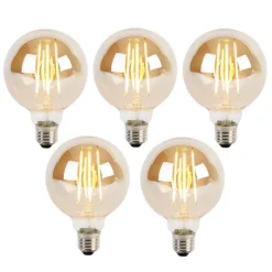 5er Set E27 3-Stufen dimmbar LED Glühbirnen G95 Gold Glas 5W 380lm 2200K