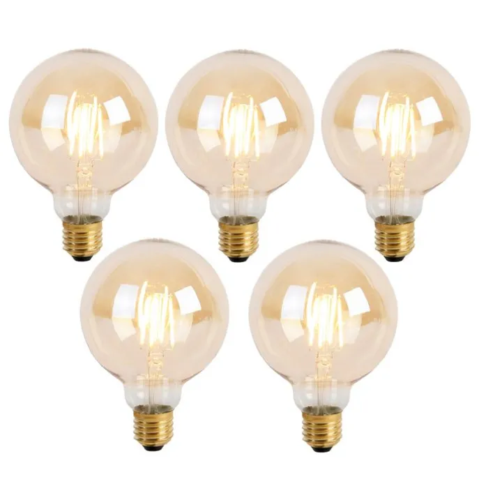 5er Set E27 3-Stufen dimmbar LED Glühbirnen G95 Goldline 5W 530lm 2200K