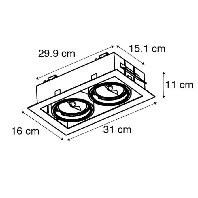 12er Set Einbauspots schwarz AR111 verstellbar 2-flammig - Oneon