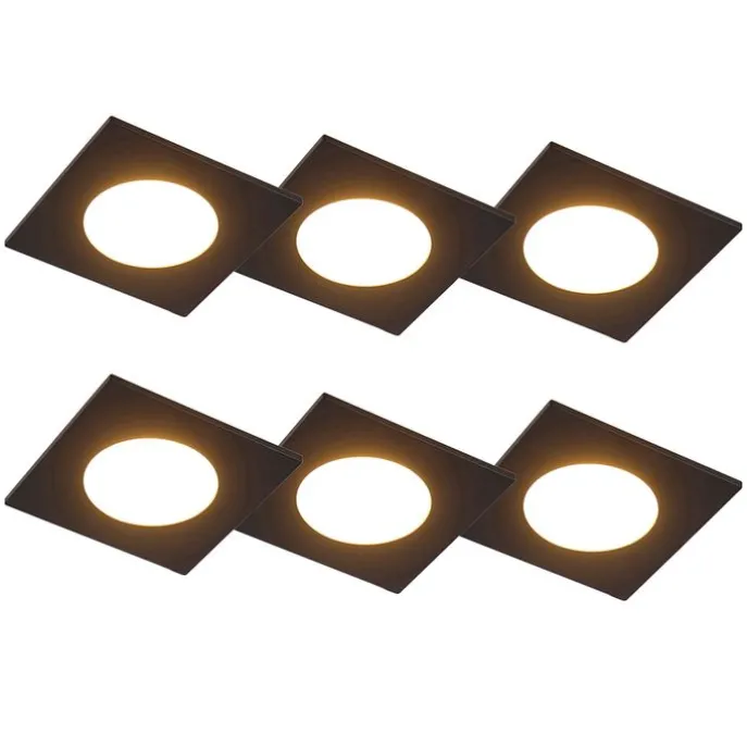6er Set Einbaustrahler schwarz inkl. LED 3-Stufen dimmbar IP65 - Simply