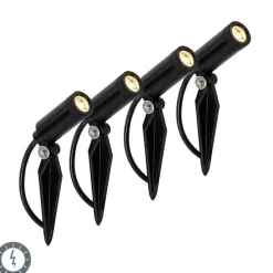 4er Set Erdspießstrahler schwarz inkl. LED IP65 Solar wiederaufladbar - Garly