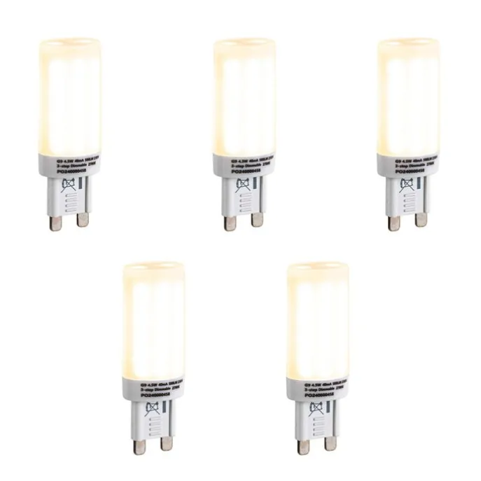 5er Set G9 3-Stufen dimmbarer LED-Lampen Opal 4,5W 500lm 2700K