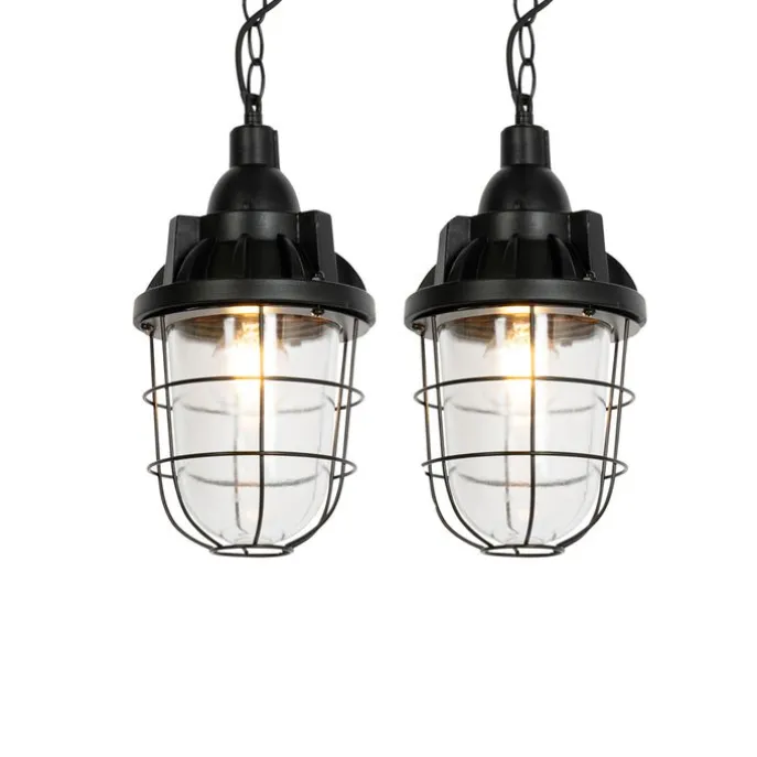 2er Set Industrie Hängelampen schwarz - Cabin