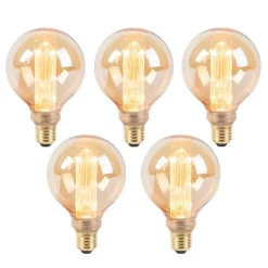 5er Set LED-Glühbirnen G95 E27 5W 1800K Amber 3-stufig dimmbar