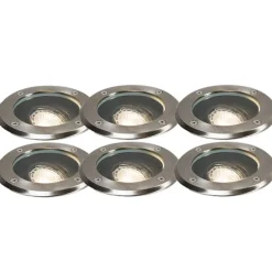6er Set Outdoor Bodenstrahler Edelstahl IP65 - Delux