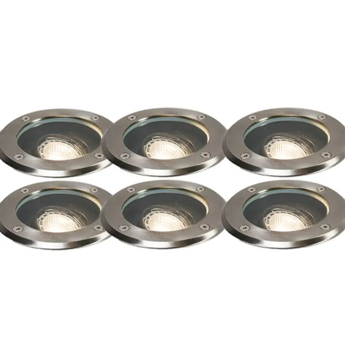 6er Set Outdoor Bodenstrahler Edelstahl IP65 - Delux
