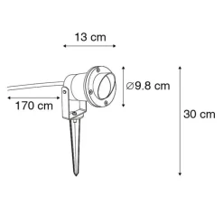 3er Set Pin Spots schwarz inkl. Kabel und Stecker IP65 - Fertig