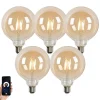 5er Set Smart LED-Glühbirnen E27 G125 Gold 4,9W 470lm 1800-4000K