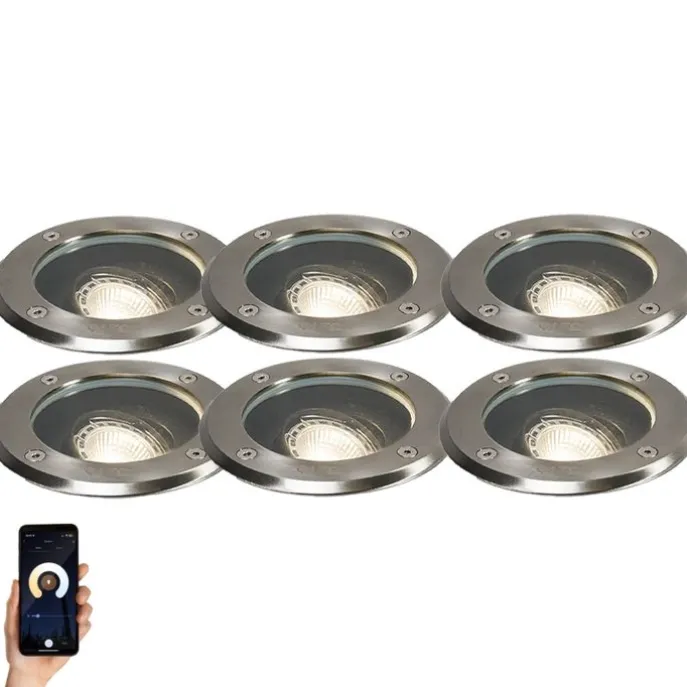 6er Set Smart Outdoor Bodenstrahler verstellbar inkl. Wifi GU10 - Delux