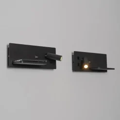 2er Set Wandleuchte schwarz inkl. LED mit USB und Induktionsladegerät - Riza