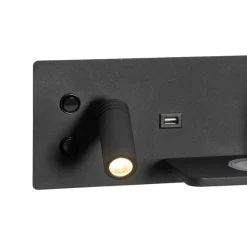 2er Set Wandleuchte schwarz inkl. LED mit USB und Induktionsladegerät - Riza