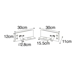 2er Set Wandleuchte schwarz inkl. LED mit USB und Induktionsladegerät - Riza
