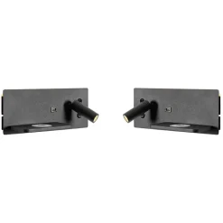 2er Set Wandleuchte schwarz inkl. LED mit USB und Induktionsladegerät - Riza