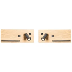 2er Set Wandleuchte Schwarz mit Holz inkl. LED mit USB und Induktionsladegerät - Riza