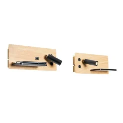 2er Set Wandleuchte Schwarz mit Holz inkl. LED mit USB und Induktionsladegerät - Riza