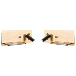 2er Set Wandleuchte Schwarz mit Holz inkl. LED mit USB und Induktionsladegerät - Riza