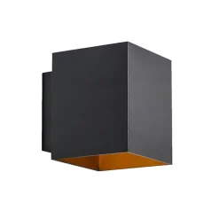 2er-Set Design-Wandleuchten schwarz und gold quadratisch - Sola