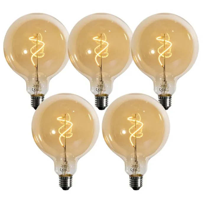 5er-Set E27 Dimmbare LED-Glühbirnen Spiralfilament Gold G125 4W 270 lm 2200K