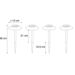 4er-Set grüne Erdspießstrahler inkl. LED IP44 Solar - Mushroom