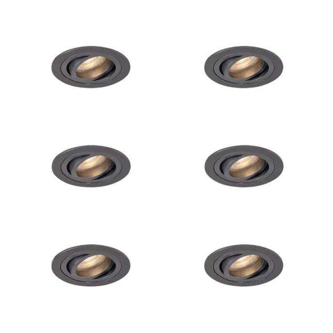 6er-Set moderne Einbaustrahler Gunmetal GU10 50mm rund schwenkbar - Rondoo