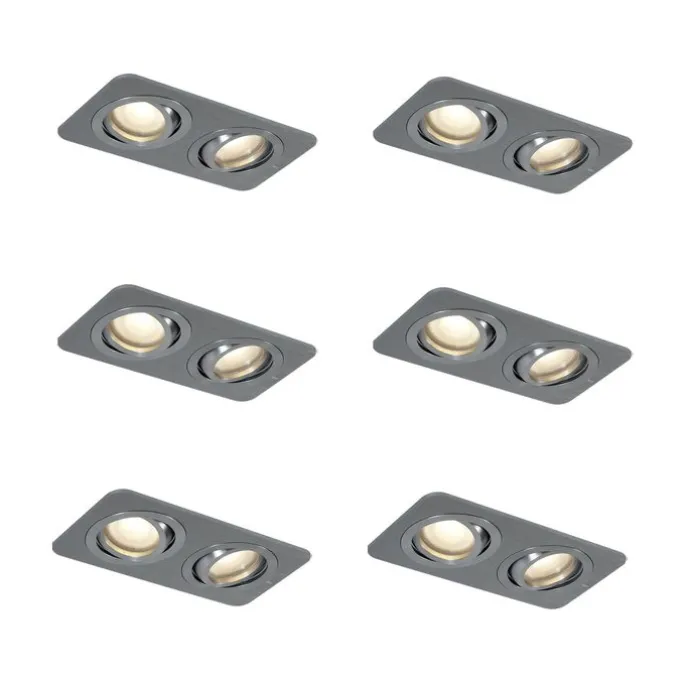 6er-Set Runde Einbaustrahler Gunmetal GU10 50mm Verstellbar IP44 2-Lichter - Alberto