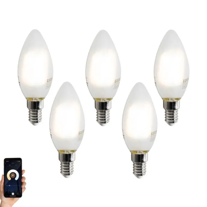 5er-Set Smart E14 LED-Glühbirnen C35 Matt 4,2W 470 lm 2700-6500K