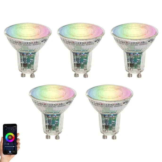 5er-Set Smart GU10 50 LED-Lampen Klar RGBW 4,5W 350 lm 2700-6000K