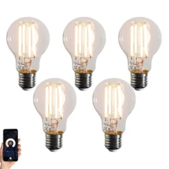 5er-Set smarte E27 dimmbare Kelvin LED-Glühbirnen A60 klar 7W 806 lm 1800-3000K