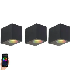 3er-Set smarte Wandleuchten schwarz GU10 50mm IP44 - Baleno