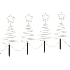 4er-Set Weihnachtsbaum-Gartenstecker weiß inkl. LED IP44 - Puno