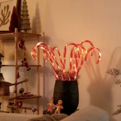 5er-Set Weihnachtsstecker rot mit weißen Zuckerstangen inkl. LED mit Timer IP44 - Melchior