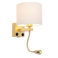 Goldene USB Wandlampe mit weißem Schirm - Brescia Combi