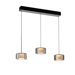 Hanglamp zwart met smoke glas incl. LED 3-lichts easylift - Rika