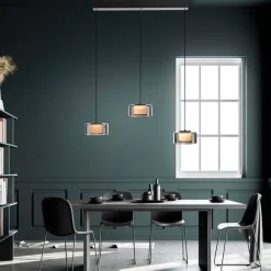 Hanglamp zwart met smoke glas incl. LED 3-lichts easylift - Rika