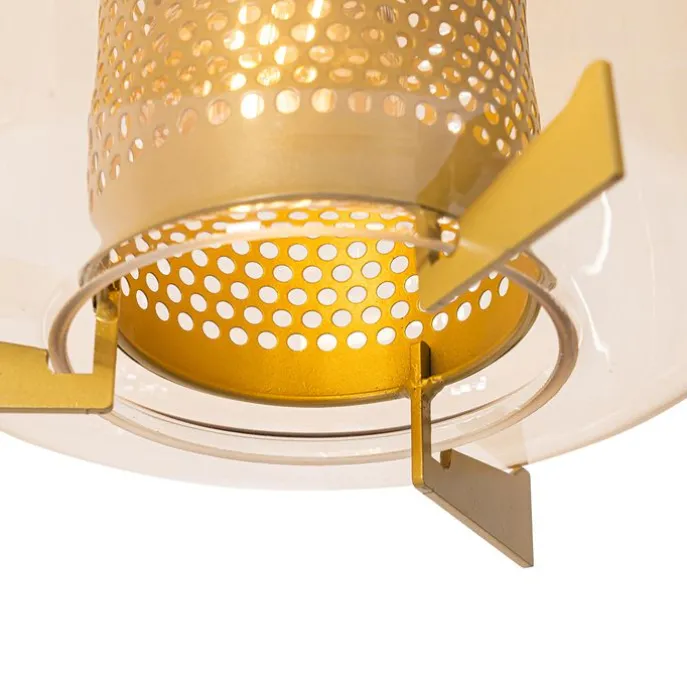 Hängelampe gold mit braunem Glas 30 cm länglich 3-flammig - Kevin