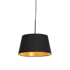 Hängelampe mit Baumwollschirm schwarz mit Gold 32 cm - Combi
