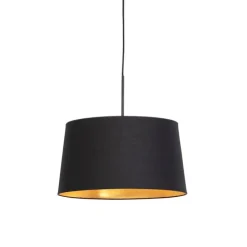 Hängelampe mit Baumwollschirm schwarz mit Gold 40 cm - Combi