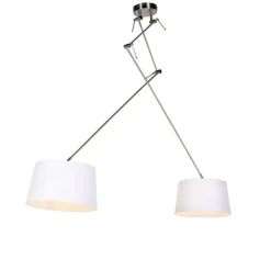 Hängelampe mit Leinenschirmen weiß 35 cm - Blitz II Stahl