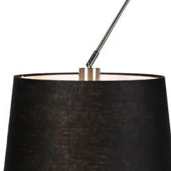 Hängelampe mit Leinenschirmen schwarz 35 cm - Blitz II Stahl