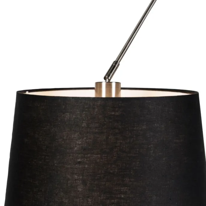 Hängelampe mit Leinenschirmen schwarz 35 cm - Blitz II Stahl