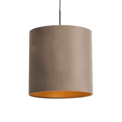 Hängelampe mit Samtschirm taupe mit Gold 40 cm - Combi