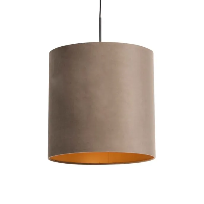 Hängelampe mit Samtschirm taupe mit Gold 40 cm - Combi