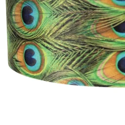 Hängelampe mit Samtschirmen Pfau mit Gold 35 cm - Blitz II schwarz