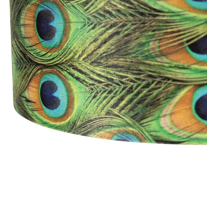 Hängelampe mit Samtschirmen Pfau mit Gold 35 cm - Blitz II schwarz